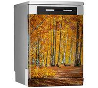 MEGADECOR Vinyle décoratif pour lave-vaisselle, dimensions standard 67 cm x 76 cm, beau jour ensoleillé dans la forêt automne, orange jaune