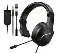 Megadream Casque de jeu à une oreille pour PS5/PS4/Xbox/Switch/PC/Mac/iPad/tablette, design léger avec micro, jack mono 3,5 mm pour jeux et appels professionnels, y compris adaptateurs USB-C et USB-A