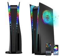 Megadream Façades de rechange pour PS5 avec évents de refroidissement - Anti-rayures, anti-poussière avec lumières RVB (noir)