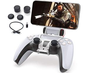 Megadream for PS5 Controller Phone Holder, Gaming Mount Clip Stand for PlayStation 5 Controller, Support iPhone/Android with PS Remote Play- Included OTG Cable/4 Thumb Grip Caps/Type C Converter
