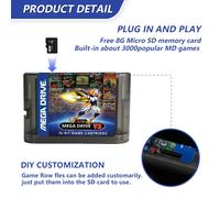 MegaDrive Genesis 3000 en 1 MD V3 Pro cartouche de jeu 8 Go TF Gard pour console SEGA Genesis Mega Drive Black Shell Label 1