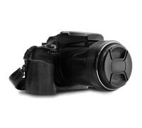 MegaGear Demi-étui en Cuir véritable Compatible avec Nikon Coolpix P1100 (Noir)
