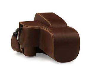 MegaGear Étui en Simili Cuir Compatible avec Nikon Coolpix P950 - Marron foncé