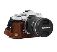 MegaGear Ever Ready MG1865 Demi-étui en Cuir véritable pour Appareil Photo Olympus Om-D E-M5 Mark III Marron