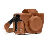 MegaGear MG1068 Etui de Protection avec Bandoulière/Accès Batterie en Cuir pour Appareil Photo Canon PowerShot G5 X Marron Clair