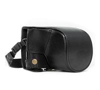 MegaGear MG1140 Etui de Protection avec Bandoulière/Accès Batterie en Cuir pour Appareil Photo Panasonic Lumix DC-GX850/DC-GF9 12-32mm lentille/DC-GX800/DMC-GF8/DMC-GF7 Noir