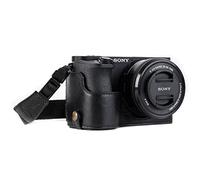 MegaGear MG1203 Etui avec Bandoulière/Accès Batterie en Cuir pour Appareil Photo Sony Alpha A6500 Noir