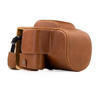 MegaGear MG1225 Etui De Protection avec Bandoulière/Accès Batterie en Cuir pour Appareil Photo Panasonic Lumix DC-FZ80/FZ82 Marron Clair