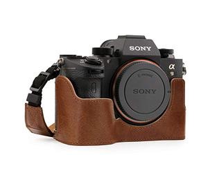 MegaGear MG1244 Sony Alpha A7RIII, A9, A7III Ever Ready Demi Étui en Cuir Véritable avec Bandoulière - Marron