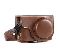 MegaGear MG1259 Panasonic Lumix DC-TZ95, DC-TZ90 Ever Ready - Étui de Protection en Cuir avec Bandoulière - Marron Foncé