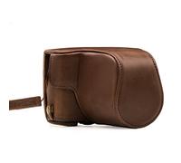 MegaGear MG1326 - Etui de Protection avec Bandoulière/Accès Batterie en Cuir pour Appareil Photo Canon EOS M100, M200 (15-45mm) Marron foncé