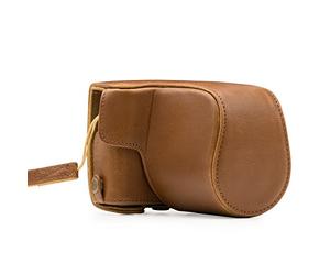 MegaGear MG1327 Etui de Protection avec Bandoulière/Accès Batterie en Cuir pour Appareil Photo Canon EOS M100, M200 (15-45mm) Marron Clair