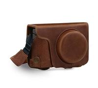 MegaGear MG1436 Etui avec Bandoulière de Protection en Cuir pour Panasonic Lumix DC-ZS200/TZ200 Marron