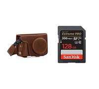 MegaGear MG1436 Etui avec Bandoulière de Protection en Cuir pour Panasonic Lumix DC-ZS200/TZ200 Marron & SanDisk 128 Go Extreme Pro Carte SDXC + RescuePRO Deluxe, jusqu'à 200 Mo/s, UHS-I, Classe 10