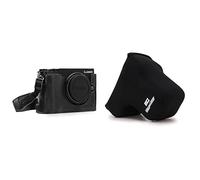 MegaGear MG1442 Panasonic Lumix DC-GX9 Ever Ready Demi Étui en Cuir Véritable avec Bandoulière - Noir & MG1469 Étui en Néoprène Noir