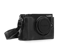 MegaGear MG1442 Panasonic Lumix DC-GX9 Ever Ready Demi Étui en Cuir Véritable avec Bandoulière - Noir