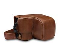 MegaGear MG1647 Ever Ready Étui de Protection en Cuir Véritable avec Bandoulière Compatible avec Sony Alpha A6100, A6400 (16-50mm) - Marron