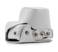 MegaGear MG864 Etui de Protection avec Bandoulière/Accès Batterie en Cuir pour Appareil Photo Sony Alpha A6300/A6000 (16-50 mm) Blanc