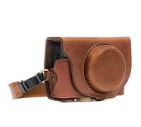 MegaGear MG875 Sony Cyber-shot DSC-RX100 VI, DSC-RX100 V, DSC-RX100 IV Ever Ready - Étui de Protection en Cuir Véritable avec Bandoulière - Marron foncé