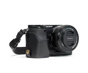 MegaGear MG960 Etui avec Bandoulière/Accès Batterie en Cuir pour Appareil Photo Sony Alpha A6300/A6000 Noir