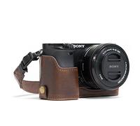 MegaGear MG961 Etui avec Bandoulière/Accès Batterie en Cuir pour Appareil Photo Sony Alpha A6300/A6000 Marron foncé