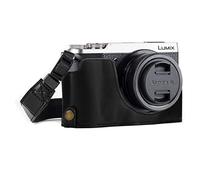 MegaGear MG972 Etui avec Bandoulière/Accès Batterie en Cuir pour Appareil Photo Panasonic Lumix DMC-GX85/GX80 Noir