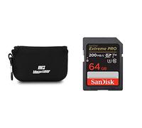MegaGear Panasonic Lumix DC-ZS200, TZ200, Leica C-Lux Ultraleichte Kameratasche aus Neopren, mit Karabiner Haken - Noir & SanDisk 64 Go Extreme Pro Carte SDXC + RescuePRO Deluxe, U3, V30