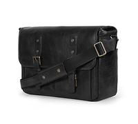 MegaGear Sac de messager en cuir italien, portefeuille de sacsfeuille de maltraire en unisexe léger, à la malque - Noir
