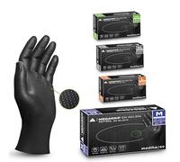 MEGAGRIP Gants MEKA MEDIKA69, Gants nitrile extra forts + DE 8 Grammes, 2x plus épais, Gant noir structure 3 D, Gants mecanicien extra-résistants, 50 pcs/boîte M, L, XL, XXL (200, NOIR, M)
