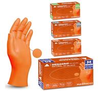 MEGAGRIP MEDIKA69,extra forts + DE 8 Grammes, 2x plus épais, Gant ORANGE nitrile structure 3D, Gants mecanicien extra-résistants, 50 pcs/boîte M, L, XL, XXL (500, ORANGE, XL) (1000, ORANGE, L)