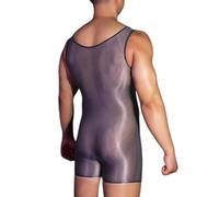 MEGAHERZ Body Transparent pour Hommes Combinaison sans Manches Courte Jumspuit sous-vêtement Jumpsuit Vêtements de Charme Combinaison de Gymnastique (Gris)