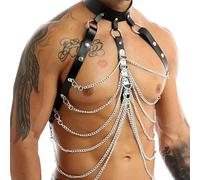 MEGAHERZ Hommes Harnais Réglable PU Cuir Poitrine avec Boucle Métal O-Ring/Chaîne Punk Gothique Corps Harnais Epaule Sexy Clubwear