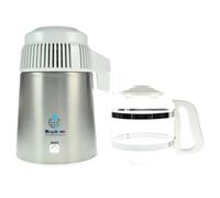 Megahome Distillateur MH943SWS en acier inoxydable/blanc + livre | Distillateur avec verseuse en verre | 4 litres d'eau pure distillée | Pas de contact avec le plastique | pas de filtre à eau