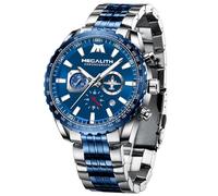 MEGALITH Montre Homme Acier Chronographe Quartz Grand Cadran Montres Bracelets Etanche Lumineuses Date - Cadeaux pour Hommes