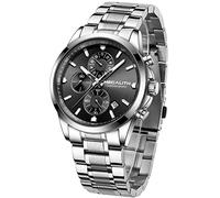 MEGALITH Montre Homme Argent Acier Etanche Montres Chronographe Analogique Quartz Montre Bracelet Homme Noir Mode Lumineux Calendrier