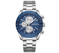 MEGALITH Montre Homme Chronographe Acier: Grand Cadran Analogique Bleu avec Aiguilles Lumineuses Date - Étanche à 3 ATM pour Un Usage Quotidien - Cadeaux d'anniversaire pour Hommes