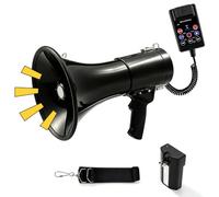Mégaphone 150 W avec Bluetooth, Enregistrement et Vatterie Rechargeable | 350 s D'enregistrement, Batterie 1800 mAh, écran, Alarme, Sangle Réglable et Alimentation USB