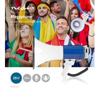 Mégaphone 25W 1500 m 135 dB Microphone détachable Sirène intégrée Bandoulière Blanc Bleu