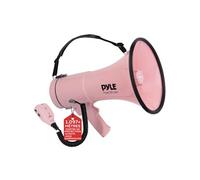 Mégaphone 50W - Sirène Intégrée, Enregistrement, Bluetooth & AUX - Batterie Rechargeable - avec Micro et Bandoulière - Rose