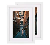 MEGAROOM Lot de 2 Cadre A4, Blanc - Cadre Photo A4 21x29,7cm en Bois, Écran mural ou de bureau, Décoration Salon Chambre, Cadre Photo Personnalisé avec verre acrylique, Style Élégant et Polyvalent