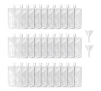 MEGAROOM Lot de 30 bouteilles transparentes de 500 ml avec bouchons et entonnoir, sacs anti-fuite pour alcool, jus, liquide, sachets de boissons, flasque en plastique pour festival