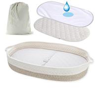 Megaser® Panier à Langer Bébé - Matelas à langer portable et pliable + Tapis imperméable extra + Sac de voyage, Panier pour bébé 100% coton naturel