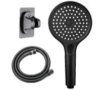 Megashower Pommeau de douche haute pression 3 en 1 avec tuyau et support, 3 types de jet, économie d'eau, augmentation de la pression, buse en silicone anti-bourrage, noir