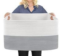 MEGASKET Panier à linge rectangulaire extra large en corde de coton tissé avec poignées Panier à linge en osier pour couvertures, vêtements, jouets, gris, 60 x 40 x 35,8 cm