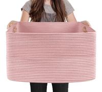 MEGASKET Panier de rangement extra large rose, 60 x 43,2 x 30,5 cm, panier rectangulaire en corde de coton tissé, panier à jouets, paniers roses pour décoration, panier à linge en osier pour bébé