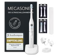 MEGASONEX Brosse à dents à ultrasons M8 - Avec 2 niveaux de vibration - Avec 2 têtes de brosse Soft Blanc