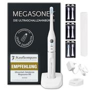 MEGASONEX Brosse à dents à ultrasons M8 avec 4 têtes de brosse souples | Brosse à dents électrique avec 2 niveaux de vibration et étui de voyage