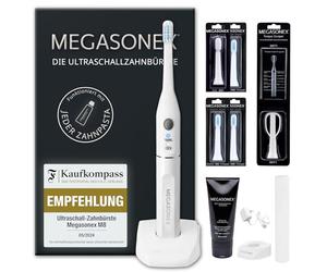 MEGASONEX Brosse à dents à ultrasons M8 - En plus inclus dentifrice, embout langue et 2 têtes de brosse moyennes