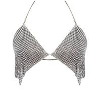 MEGAUK Bikini dos nu pour femme - Haut de bikini avec strass - Soutien-gorge - Dos nu - Bandeau - Grosse poitrine, 06266 argenté, 100D