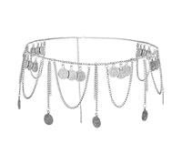 MEGAUK Ceinture à chaîne rétro pour femme - Ceinture à franges - Ceinture en métal pour danse du ventre, 07095 B argenté, taille unique